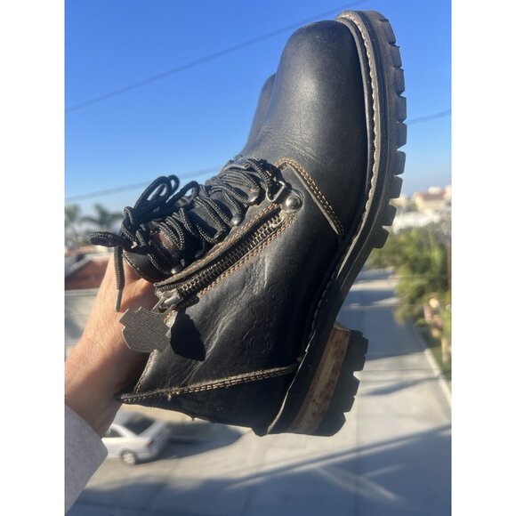 Vintage Harley-Davidson leather lace side zip lug sole boots sz 7 biker - Picture 2 of 16